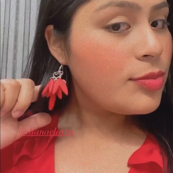 Polymer Clay Earrings - Red Dangle Earring - ROSAS - Heart shaped earring - Picture 2 of 4